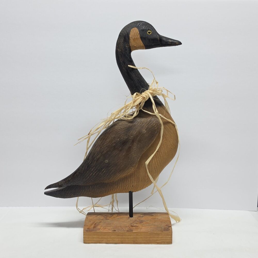 Hand Carved Wood Canada Goose Sculpture Signed Larson Vintage 80s Cottagecore
